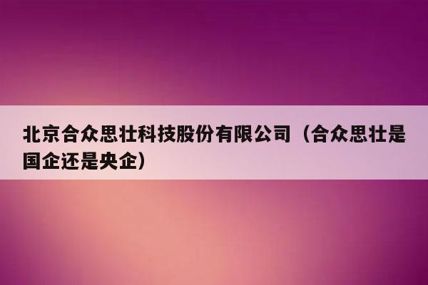 合众思壮科技股份有限公司，合众思壮是国企吗！